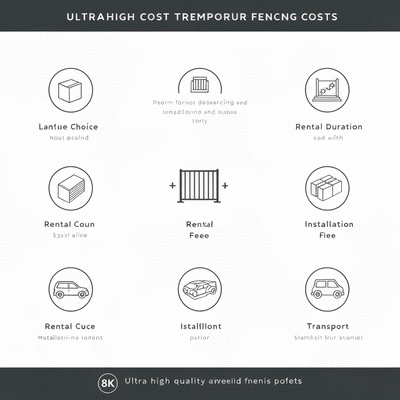 Detailed infographic showing various cost factors for temporary fencing like materials, labor, and duration